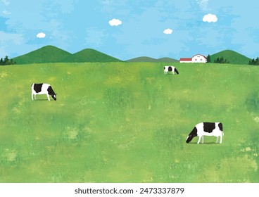 Cows in the grass pasture watercolor