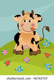 Cows grazing in the flower meadow