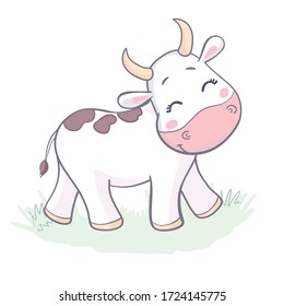 Cows grazing in the meadow. Available space for your text.