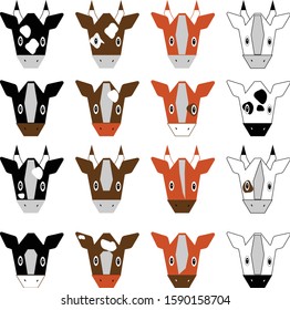 cows head in diferent colors