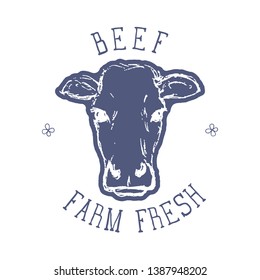 Cows head. Hand drawn sketch in a graphic style. Vintage vector engraving illustration for poster, web. Isolated on white background. Vector illustration