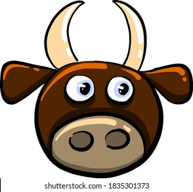 Cows head with horns, illustration, vector on white background