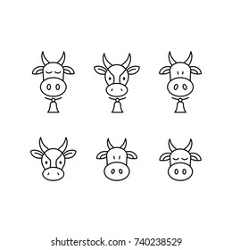 cows head line black icons set