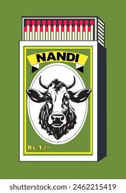 cows, herd, oxen, beasts, bulls, calves, livestock, longhorn, shorthorn, lighter can, matchbox, matches vector illustration. Vintage, antique retro style packaging. Indian art old style design.