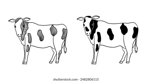 Cows isolated, sketch. line art