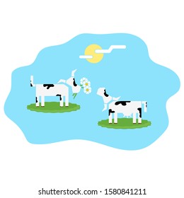 Cows in love. Colored minimalistic scene. Vector illustration