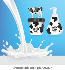 Cow's milk for bottle and cup packaging design