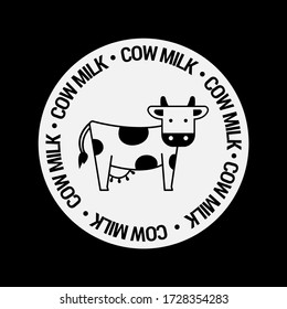 Certificado de leche de vaca. Icono de una vaca lechera. Bonito dibujo de una vaca manchada.