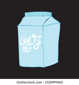 Cow's milk. Milk package hand drawn illustration.