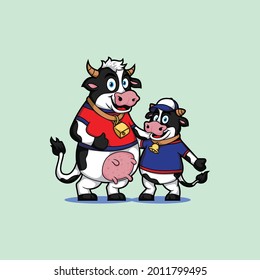 Mamá y niño de las vacas, linda mascota