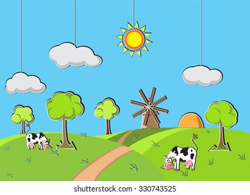 Cows on meadow picture