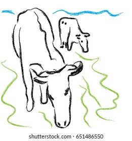 Cows on the meadow. Vector.