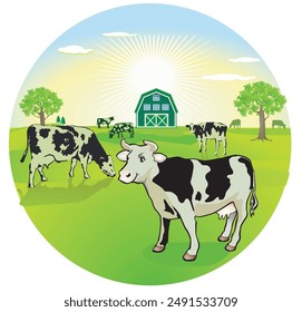 Cows, on the pasture, dairy farming - Illustration