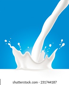 Cows, Sheeps, Goats, Soya, Rice, Oat Or Coconut Milk Splash, With Pour, Vector Illustration On Blue Background - Created With Mesh Tool