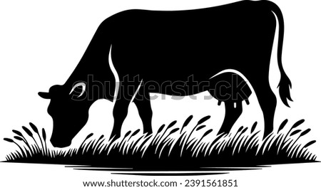 Cows Silhouettes In Different Poses Cow Grazing On Meadow
