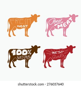 Cows Words On Them Fresh Meat Stock Vector (Royalty Free) 276037640 ...