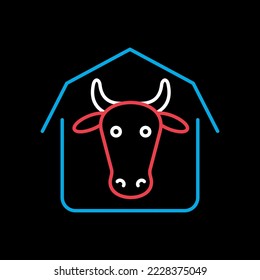 Cowshed isolated on dark background icon. Farm animal sign. Graph symbol for your web site design, logo, app, UI. Vector illustration