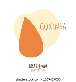 Coxinha. muslo de pollo. Aperitivo brasileño. Caligrafía con dibujos de la mano portuguesa brasileña. Vector.