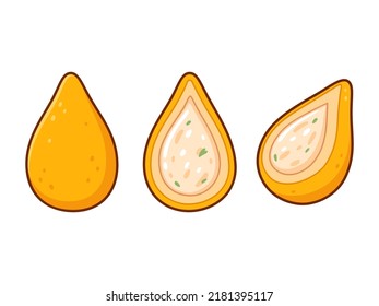 Coxinha, traditional Brazilian food, deep fried chicken snack. Cartoon drawing, vector illustration.