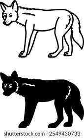 Coyote Icons. Black and White Vector Illustration. Predatory Mammal, Prairie Wolf. For Coloring Book Design. Animal Concept
