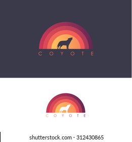 Coyote logo design mark   wolf howling abstract colorful sunset