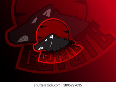Coyote mascot sport logo design. Coyote mascot vector illustration logo with red and black color. Emblem design for esports team. Editable Vector illustration, eps 10.