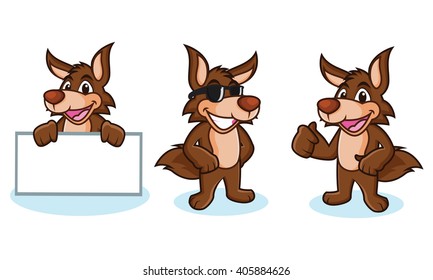 Coyote Mascot Vector Happy, Pose And Bring Board