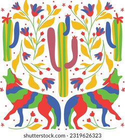 Coyote Otomi-Style Textile Pattern in Nature