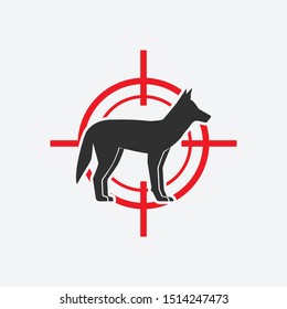 Coyote silhouette. Animal pest icon red target