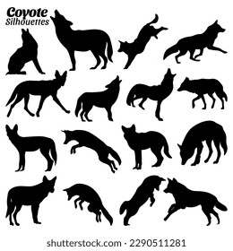 Coyote silhouette vector illustration set.