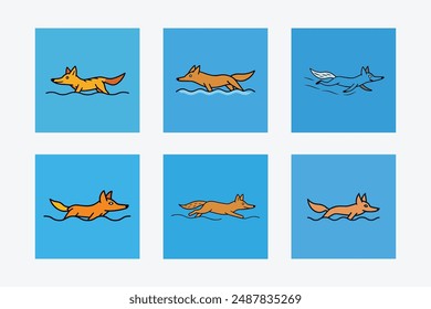 Coyote Swims Icon Vector Illustration - High-Quality Swimming Coyote Graphics in Vector Format