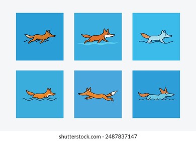 Coyote Swims Icon Vector Illustration - High-Quality Swimming Coyote Graphics in Vector Format