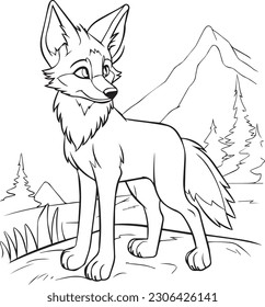 Coyote: vector line art cartoon style for coloring