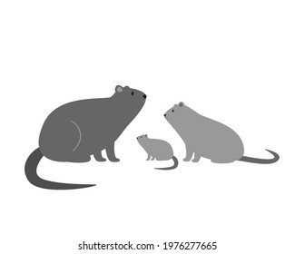 Coypu family mom dad and baby. Vector illustration for prints, packaging, stickers.