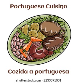 Cozido a portuguesa - traditional portuguese dish with pork, beef, chicken, potatoes, beans, carrots and cabbage