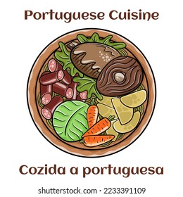 Cozido a portuguesa - traditional portuguese dish with pork, beef, chicken, potatoes, beans, carrots and cabbage