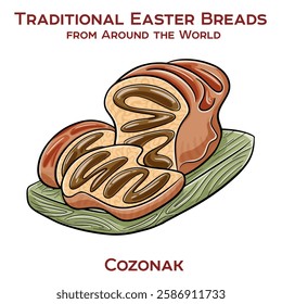 Cozonac is a traditional Romanian and Moldovan sweet bread filled with walnuts, poppy seeds, or cocoa, typically served during holidays and special occasions.