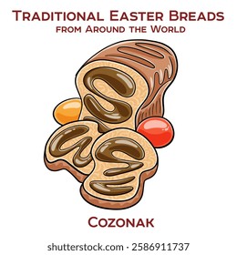 Cozonac is a traditional Romanian and Moldovan sweet bread filled with walnuts, poppy seeds, or cocoa, typically served during holidays and special occasions.