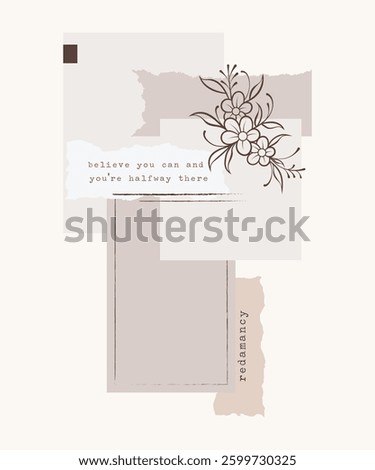 Cozy aesthetic frame, notepad, memo pad, ripped and torn paper edges sticker elements