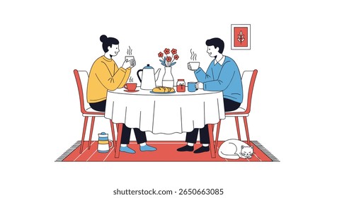 A cozy afternoon tea together with loved ones enjoying companionship and refreshments