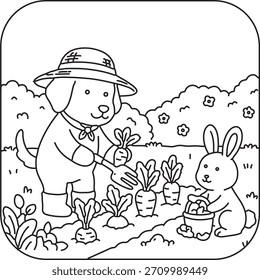 Cozy Animal Fun vector Coloring page