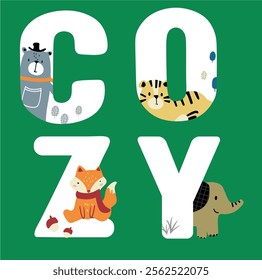 cozy animals t-shirt graphic design vector illustration 