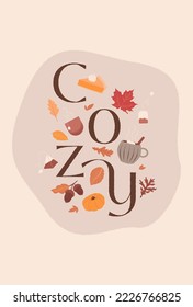 Cozy autumn card filled with a series of seasonal fall items