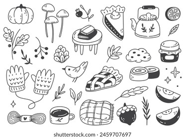 Cozy Autumn Doodle Clipart Set - Hand-Drawn Fall Elements for Seasonal Design, Crafts, and Decorations