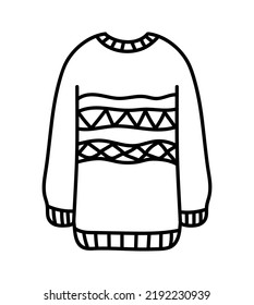 Cozy autumn doodle outline sweater isolated. Hand drawn warm sweater. Vector autumn flat illustration