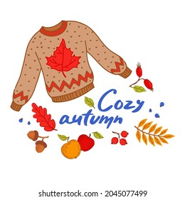 Cozy autumn elements set. Hand lettering. Cozy