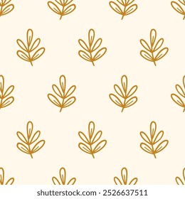 Cozy Autumn Forest Leaves Branches Doodle Sketch Icons Seamless Pattern Background. Farm House Fall Design Elements Fabric Print Vector Illustration Vintage Retro Style