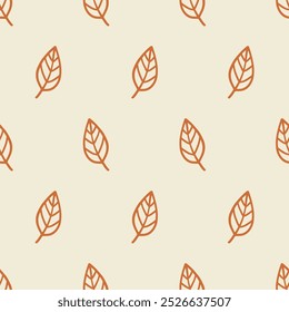 Cozy Autumn Forest Leaves Doodle Sketch Icons Seamless Pattern Background. Farm House Fall Design Elements Fabric Print Vector Illustration Vintage Retro Style