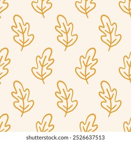 Cozy Autumn Forest Oak Leaves Doodle Sketch Icons Seamless Pattern Background. Farm House Fall Design Elements Fabric Print Vector Illustration Vintage Retro Style