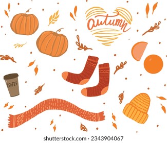 Cozy Autumn items, autumn set of decorative vector elements